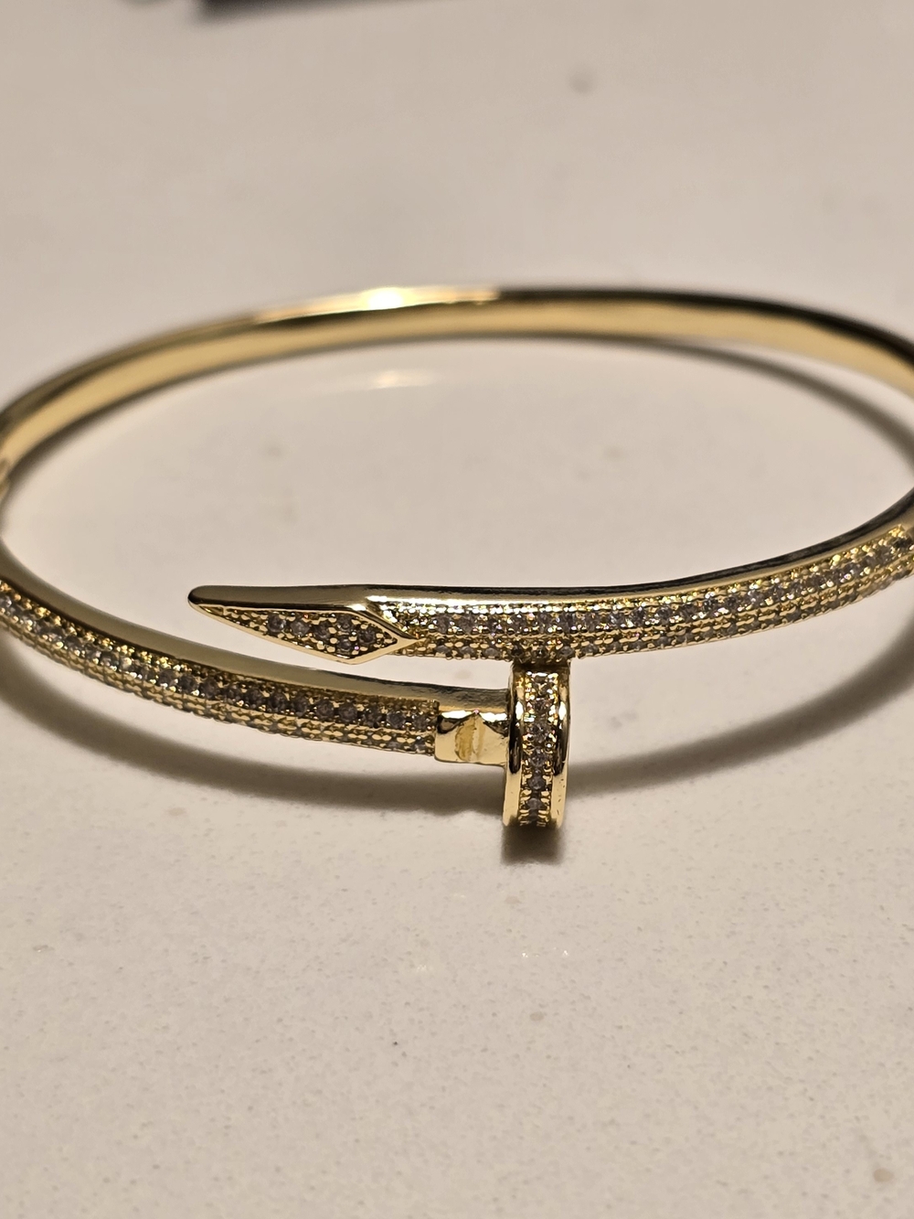 Gold Pave Nail-Style Bypass Cuff Bracelet